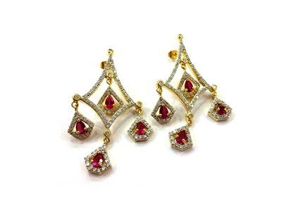 Gold Plated CZ Studded Gemstone Dangle Earring